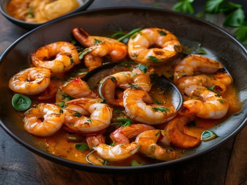 Finished 15-Minute Air Fryer Shrimp Curry beautifully plated, professional food photography, natural lighting