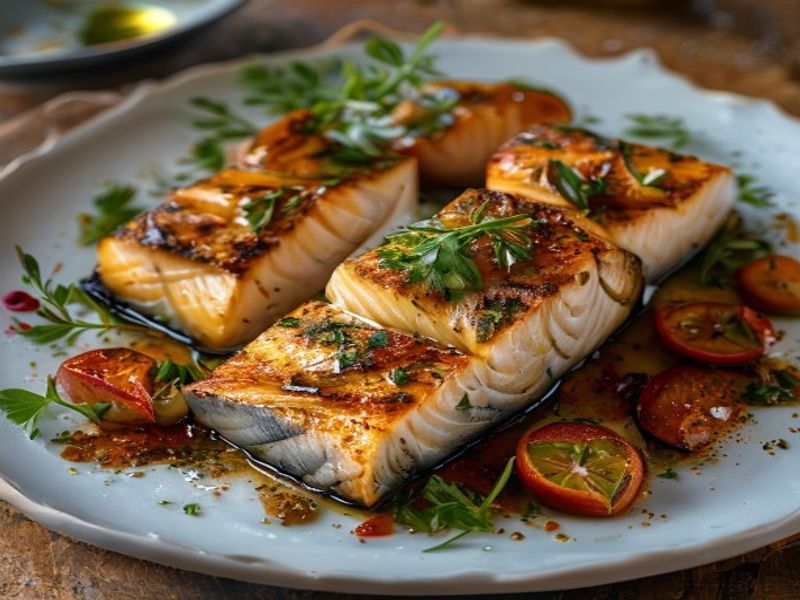 Finished 15-Minute Mediterranean Salmon Roast beautifully plated, professional food photography, natural lighting