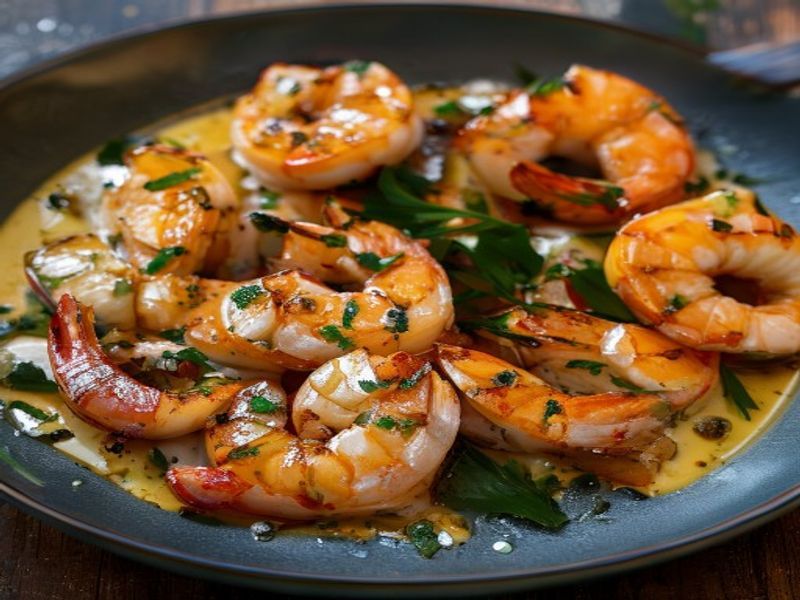 Finished 15-Minute Pan-Seared Chili-Lime Shrimp with Garlic-Cilantro Butter beautifully plated, professional food photography, natural lighting