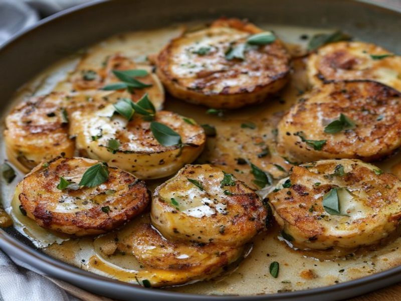 Finished 15-Minute Skillet-Crisped Sweet Potato & Ricotta Breakfast Fritters with Brown Butter Sage beautifully plated, professional food photography, natural lighting