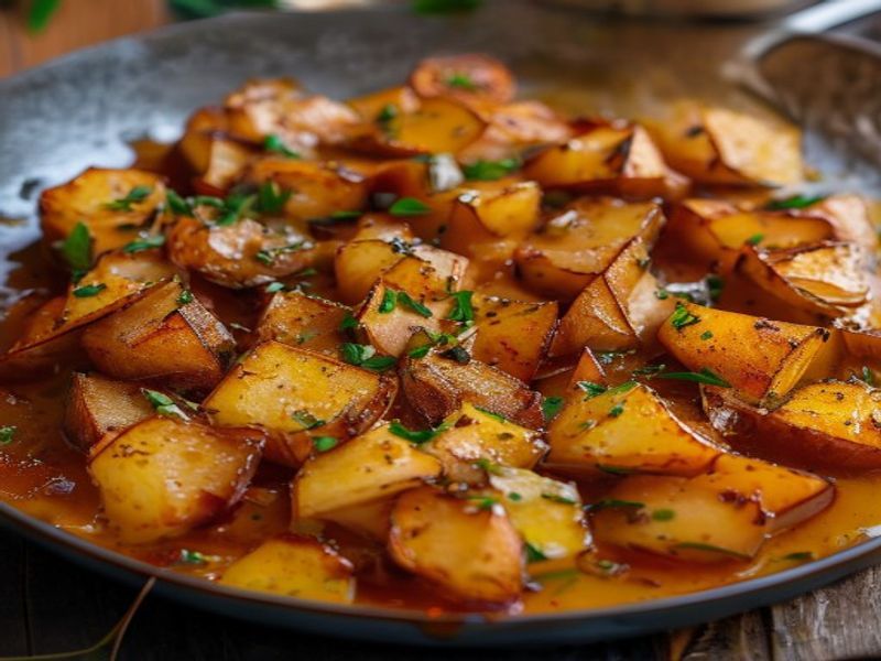 Finished 20-Minute Skillet-Crisped Sweet Potato Hash with Brown Butter & Maple Glaze beautifully plated, professional food photography, natural lighting