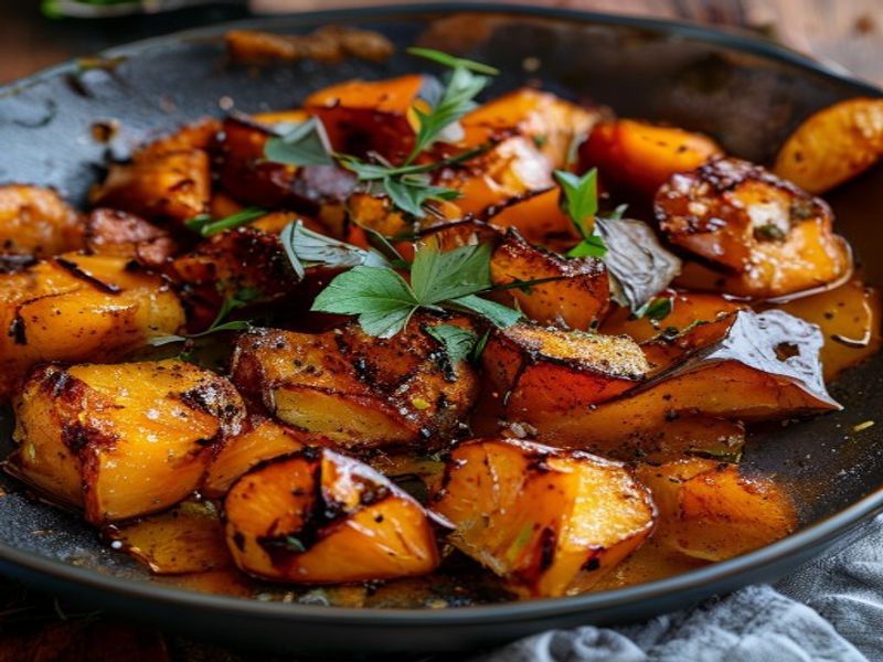 Finished 20-Minute Skillet-Crisped Sweet Potato Hash with Smoked Paprika & Maple Glaze beautifully plated, professional food photography, natural lighting