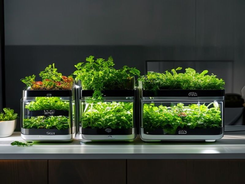 Clean lifestyle product shot of 2026 AI-Powered Countertop Hydroponic Gardens: 5 Systems That Slash Grocery Costs and Grow Fresh Herbs on Autopilot, natural lighting, minimal background, professional review style photography
