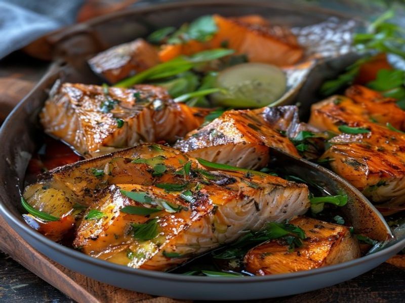 Finished 25-Minute Sheet-Pan Miso Glazed Salmon & Roasted Veggie Prep Bowls beautifully plated, professional food photography, natural lighting