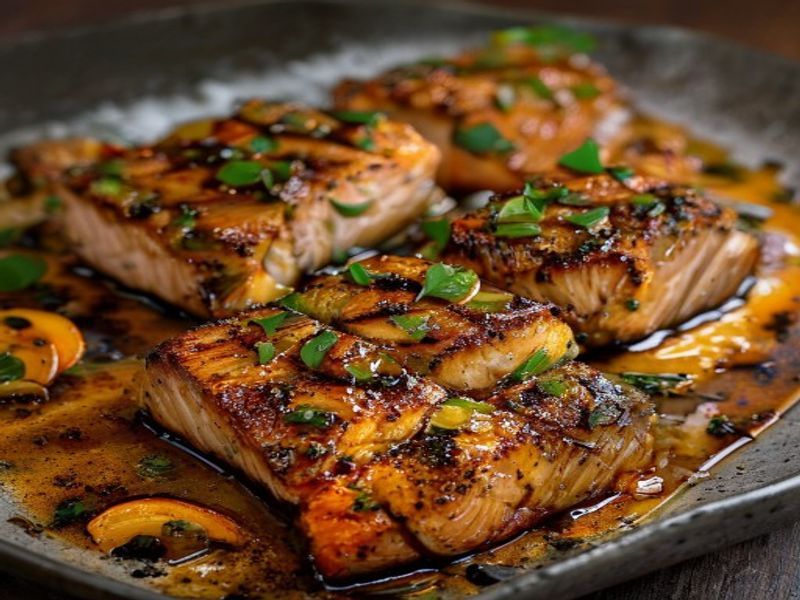 Finished 25-Minute Sheet-Pan Roasted Miso Ginger Salmon beautifully plated, professional food photography, natural lighting