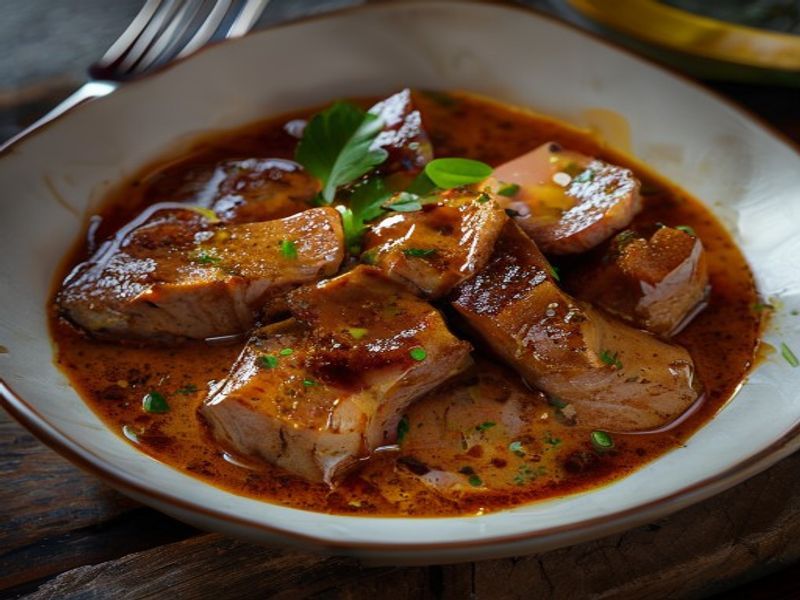 Finished High-Protein Pork Curry with Teriyaki Glaze beautifully plated, professional food photography, natural lighting
