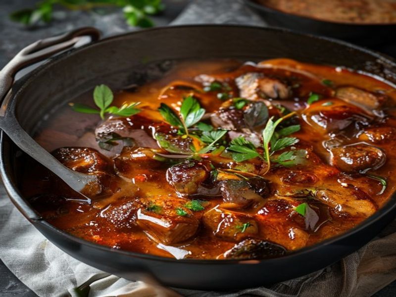 Finished Instant Pot Lamb Skillet with Honey Soy beautifully plated, professional food photography, natural lighting