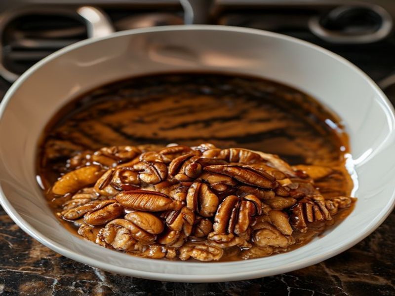 Finished Oven-Baked Chai-Spiced Oats with Brown Butter & Caramelized Pecans beautifully plated, professional food photography, natural lighting