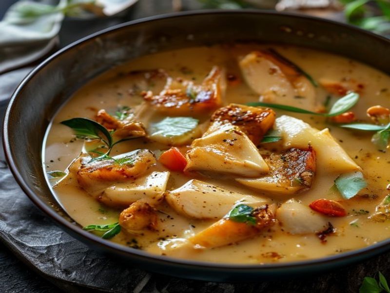 Finished Quick One-Pan Chicken Soup beautifully plated, professional food photography, natural lighting