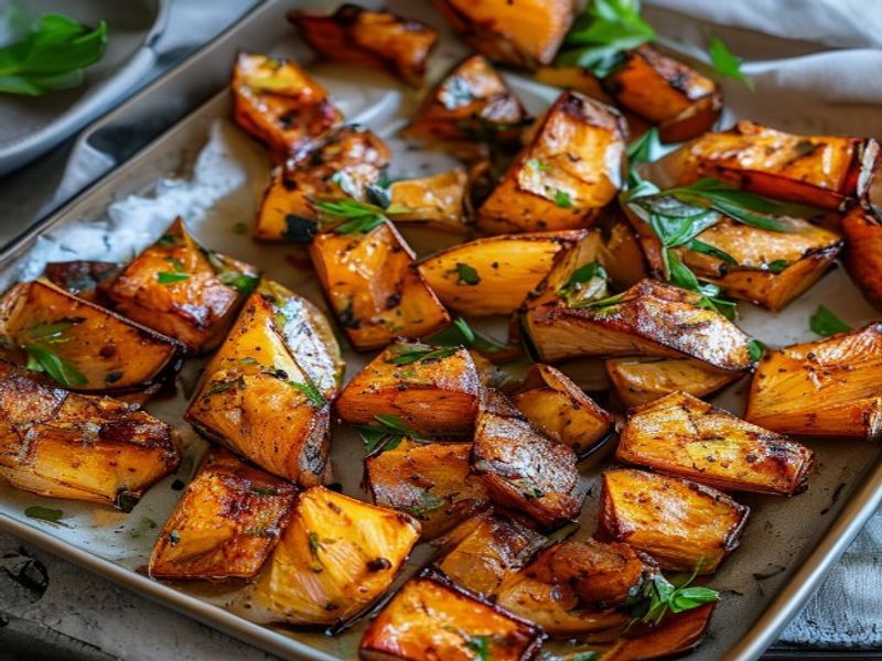 Finished Sheet-Pan Maple Sriracha Chicken & Sweet Potatoes for 5-Day Meal Prep beautifully plated, professional food photography, natural lighting