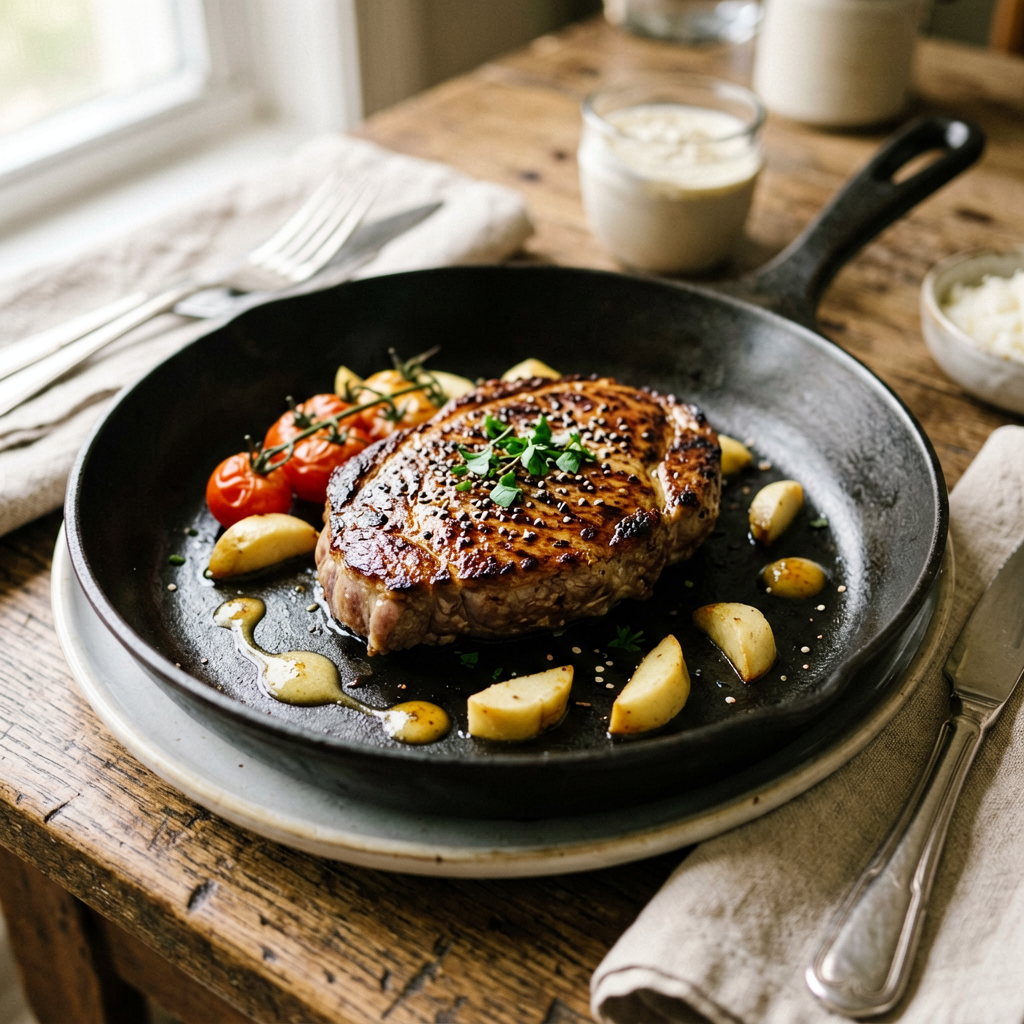 Finished 10-Minute Pan-Seared beautifully plated, professional food photography, natural lighting