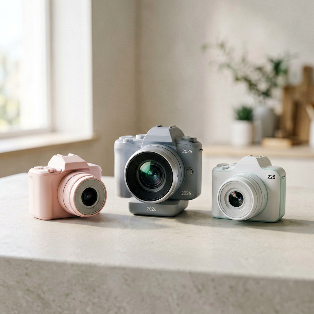 Clean lifestyle product shot of 2026's Best AI-Powered Compact, natural lighting, minimal background, professional review style photography