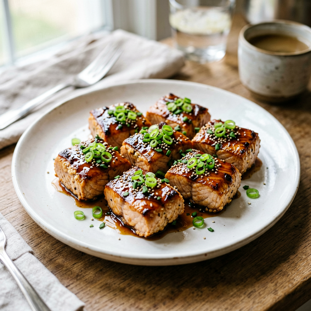 Air Fryer Miso-Glazed Salmon Bites with Sesame Ginger Finish