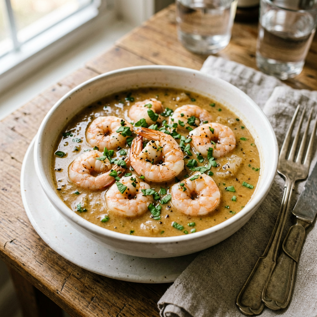 Finished Mexican Shrimp Soup for Meal Prep beautifully plated, professional food photography, natural lighting
