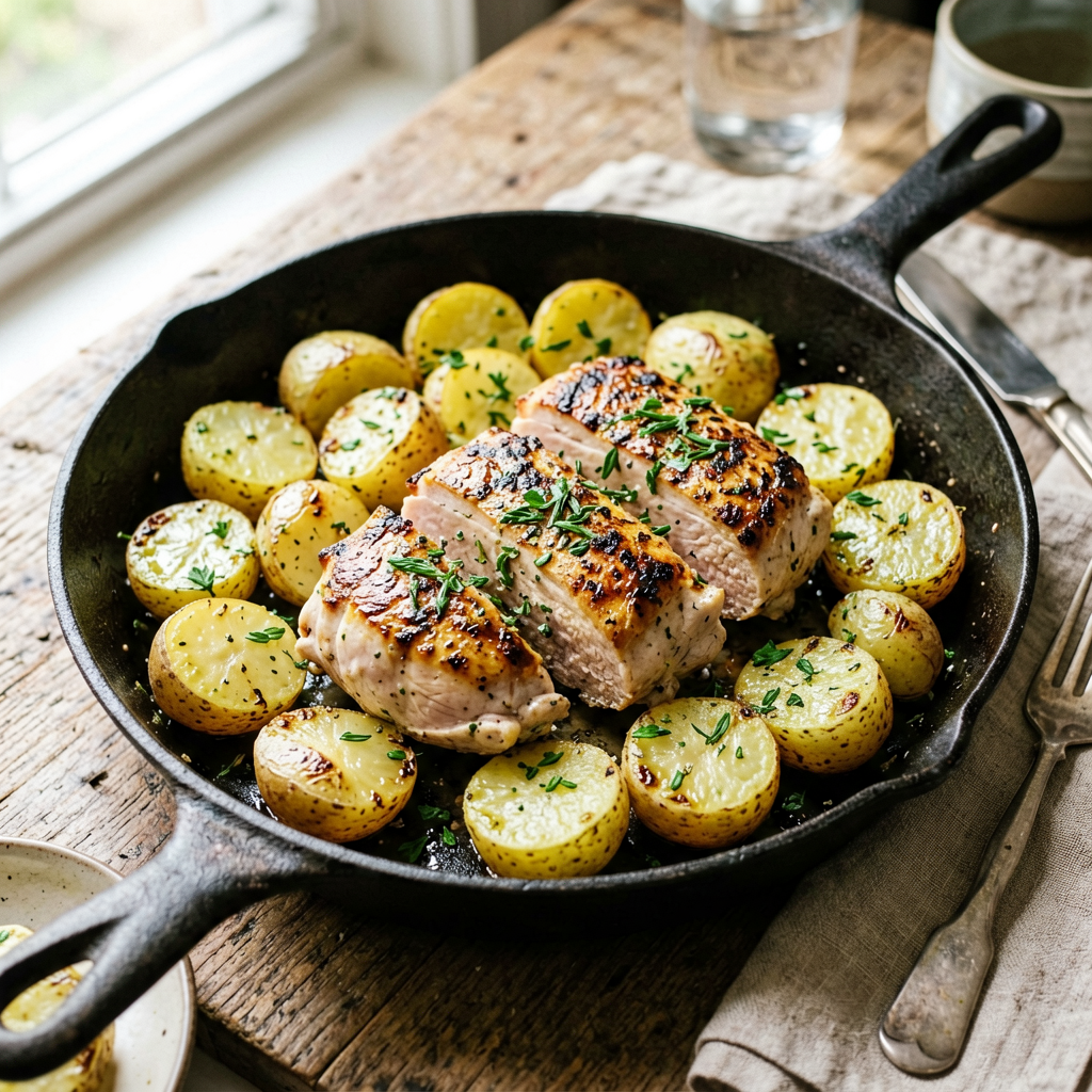 Sheet Pan Lemon Herb Chicken Thighs with Roasted Baby Potatoes