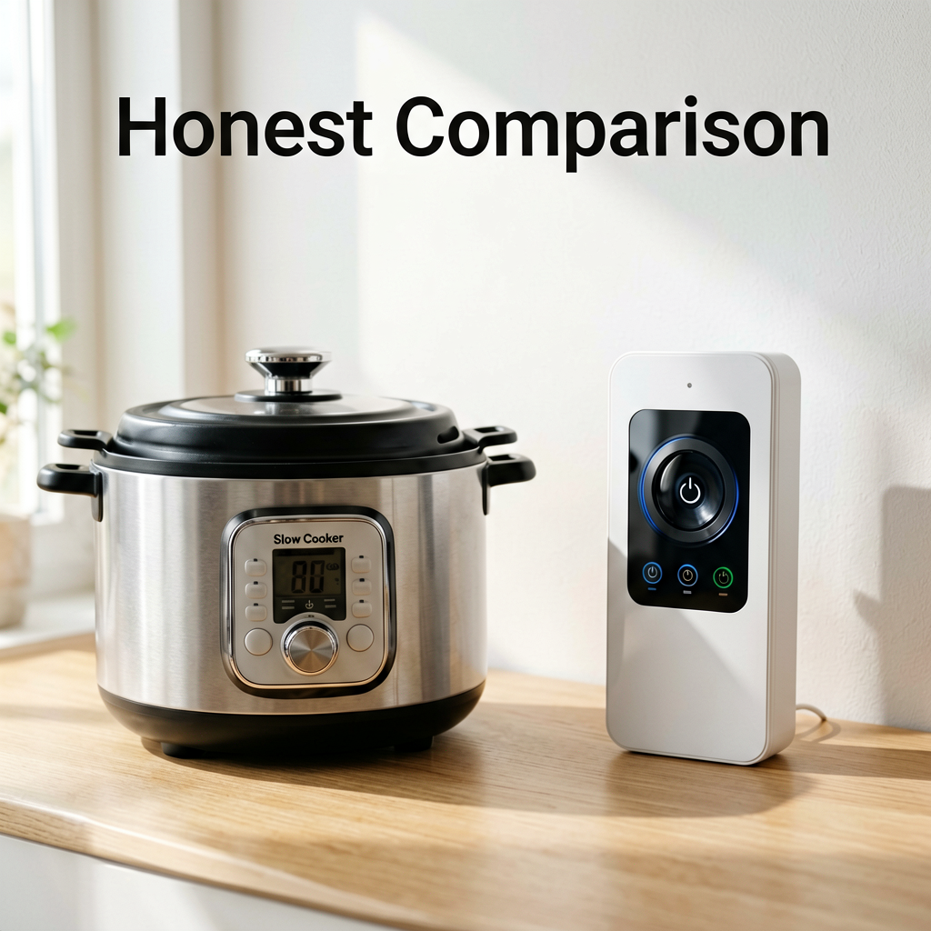 Clean lifestyle product shot of Slow Cooker vs Smart Doorbell: Honest Comparison, natural lighting, minimal background, professional review style photography