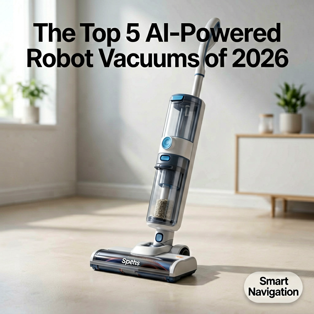 Clean lifestyle product shot of The Top 5 AI-Powered Robot Vacuums of 2026: Smart Navigation, natural lighting, minimal background, professional review style photography