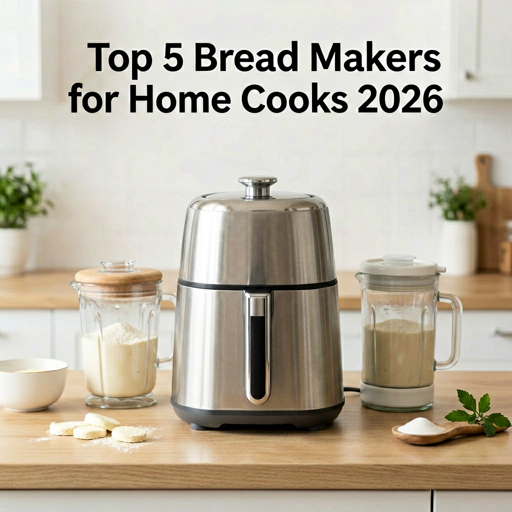 Clean lifestyle product shot of Top 5 Bread Makers for Home Cooks in 2026, natural lighting, minimal background, professional review style photography