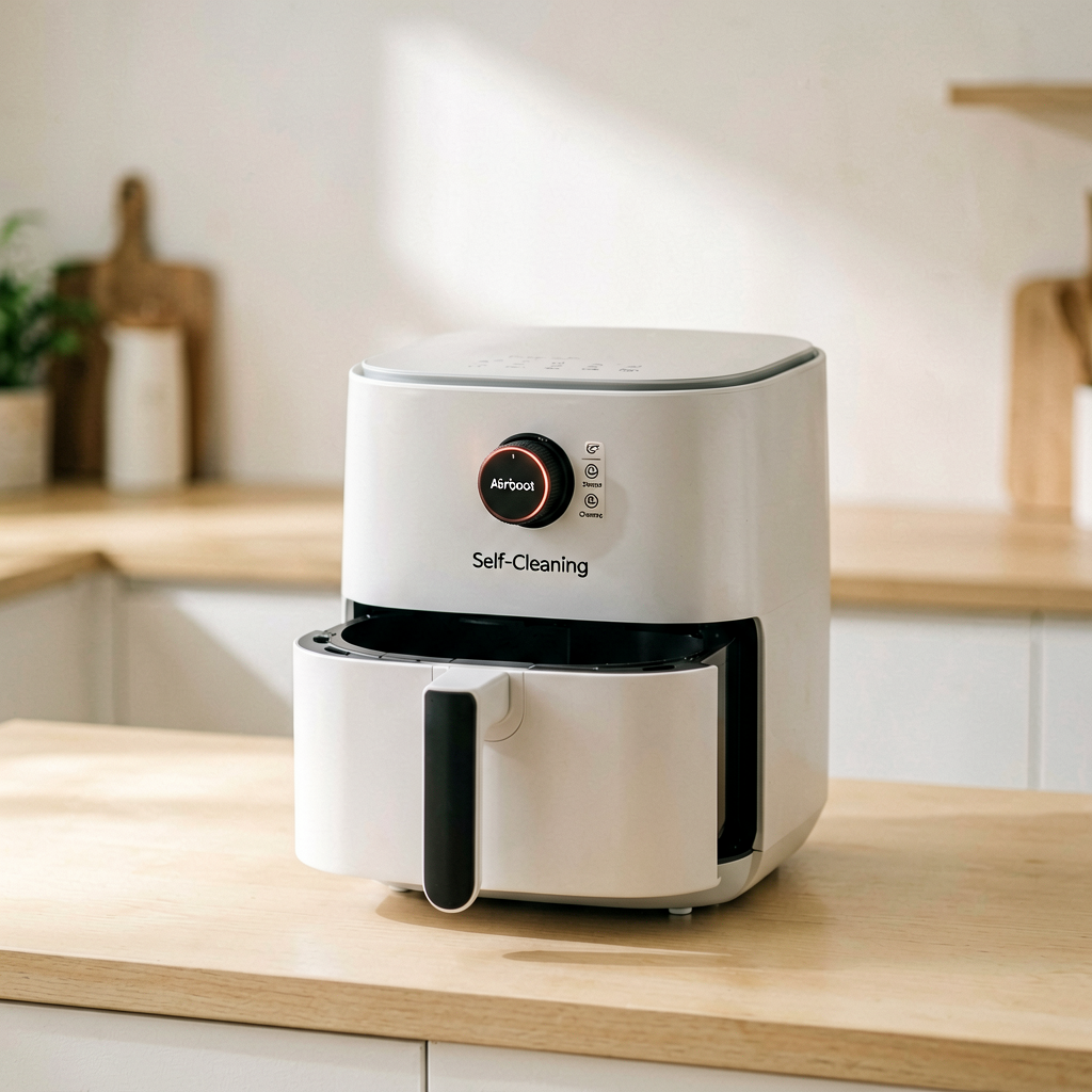 Clean lifestyle product shot of Top 5 Smart Air Fryers of 2026: AI-Powered, Self-Cleaning, natural lighting, minimal background, professional review style photography