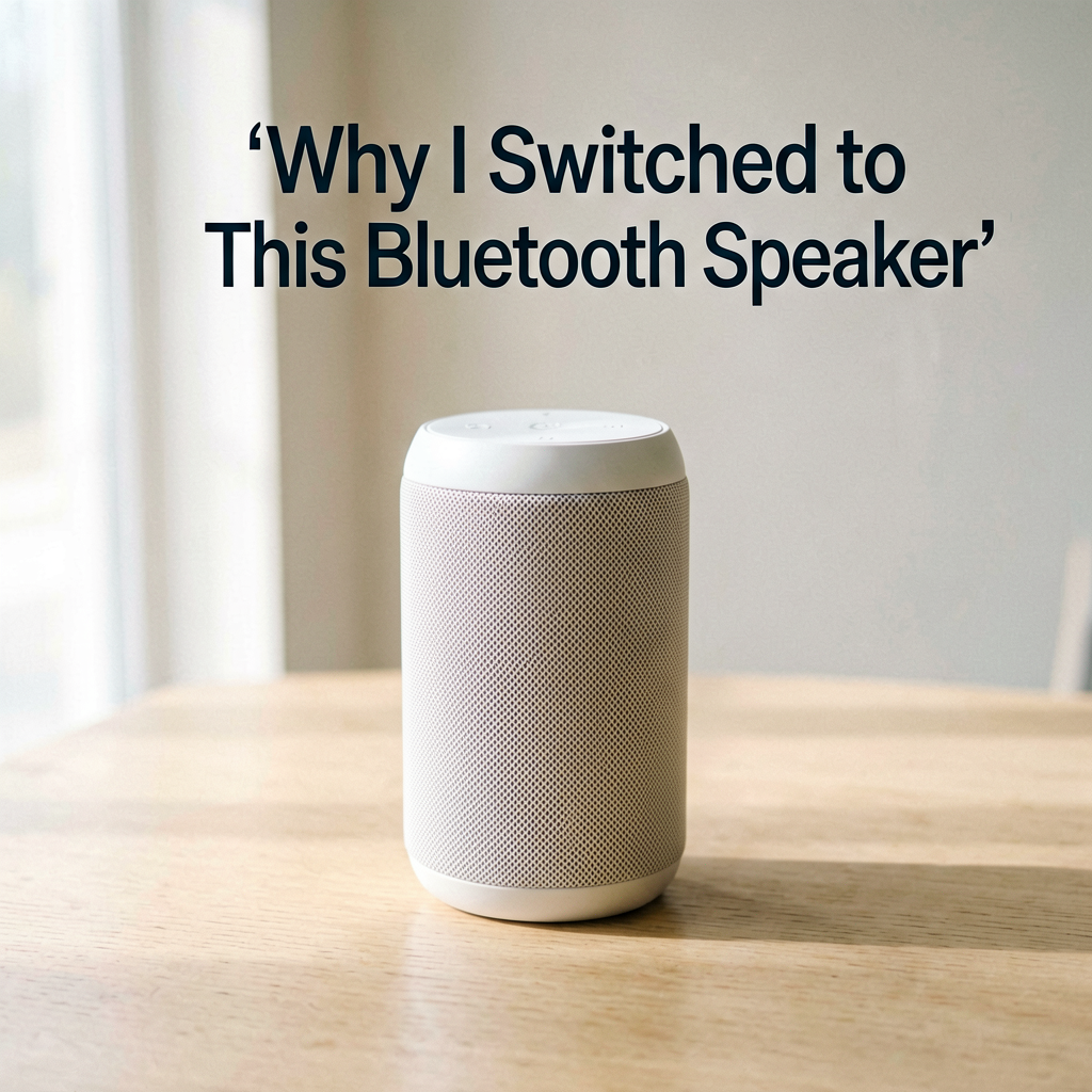 Clean lifestyle product shot of Why I Switched to This Bluetooth Speaker, natural lighting, minimal background, professional review style photography